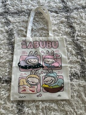 LABUBU Bunny Graphic Cream Canvas Tote Bag